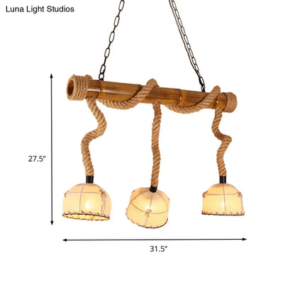 DecorBites™ Bamboo Linear Island Pendant Light with Cage Shade - Lodge Style - Beige