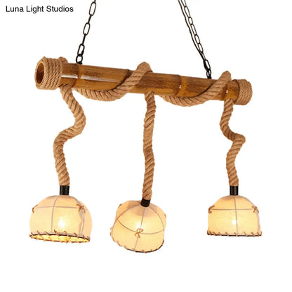 DecorBites™ Bamboo Linear Island Pendant Light with Cage Shade - Lodge Style - Beige