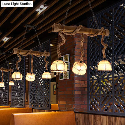 DecorBites™ Bamboo Linear Island Pendant Light with Cage Shade - Lodge Style - Beige