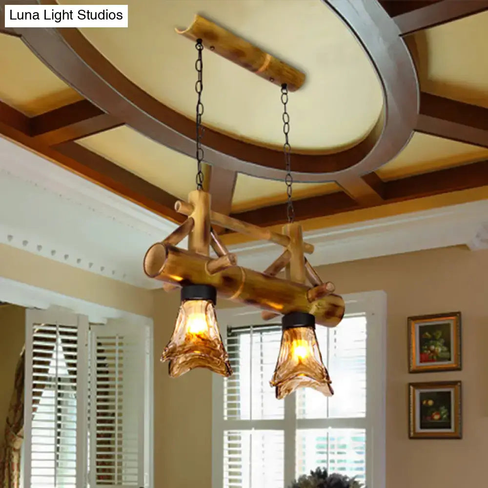 Bamboo lodge amber glass flared pendant light kitchen island lighting