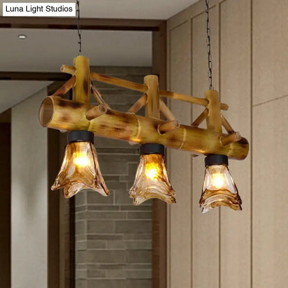 Bamboo lodge amber glass flared pendant light kitchen island lighting