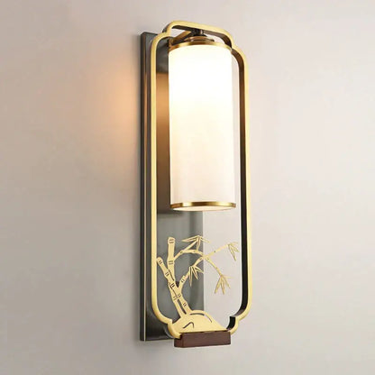 Bamboo motif gold iron glass wall lamp for bedroom or living room