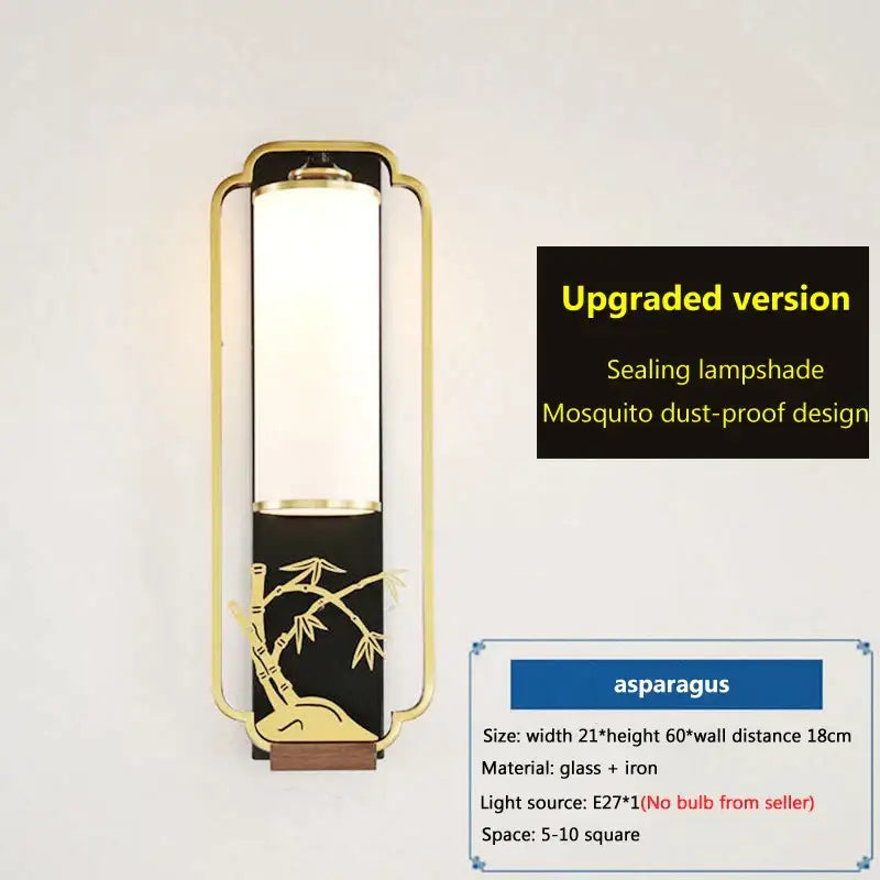 Bamboo motif gold iron glass wall lamp for bedroom or living room
