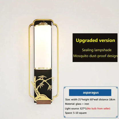 Bamboo motif gold iron glass wall lamp for bedroom or living room
