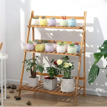 Modern bamboo a-frame plant pot shelf living room 3 tier stand