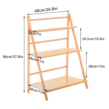 Modern bamboo a-frame plant pot shelf living room 3 tier stand