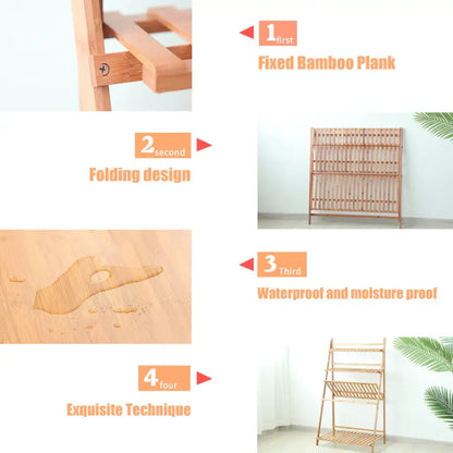 Modern bamboo a-frame plant pot shelf living room 3 tier stand