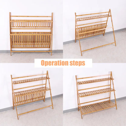 Modern bamboo a-frame plant pot shelf living room 3 tier stand