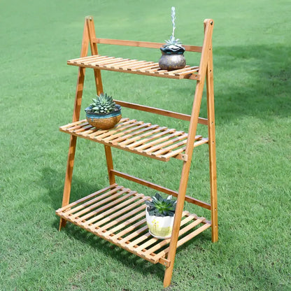 Modern bamboo a-frame plant pot shelf living room 3 tier stand