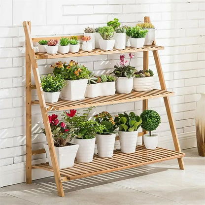 Modern bamboo a-frame plant pot shelf living room 3 tier stand