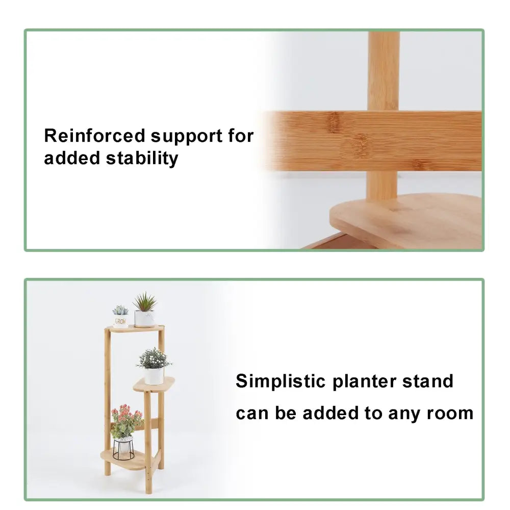 Natural & dark bamboo corner plant stand living room 3-tier rack