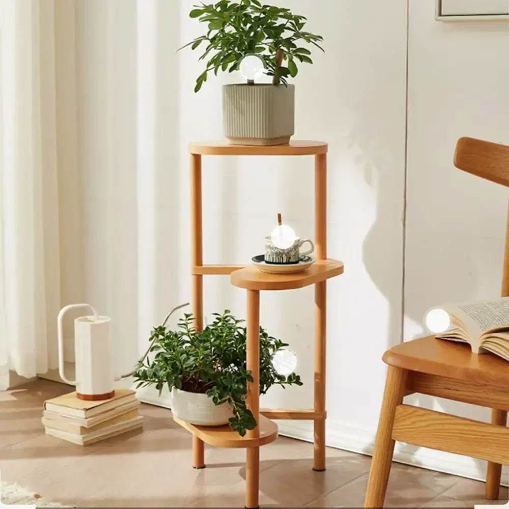 Natural & dark bamboo corner plant stand living room 3-tier rack