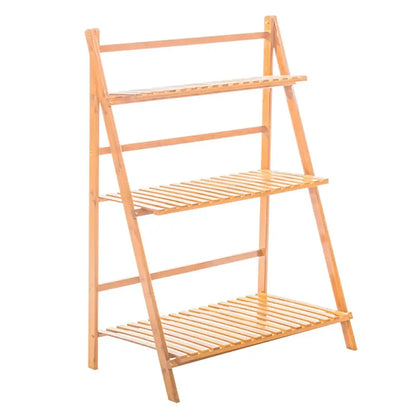 Modern folding light brown bamboo plant stand living room 3 tier shelf