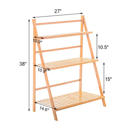 Modern folding light brown bamboo plant stand living room 3 tier shelf