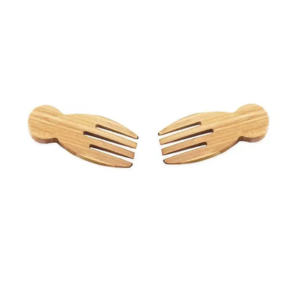 Bamboo salad hands and spoon set dining room fish shaped wooden utensils