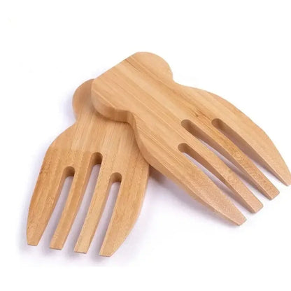 Bamboo salad hands and spoon set dining room fish shaped wooden utensils