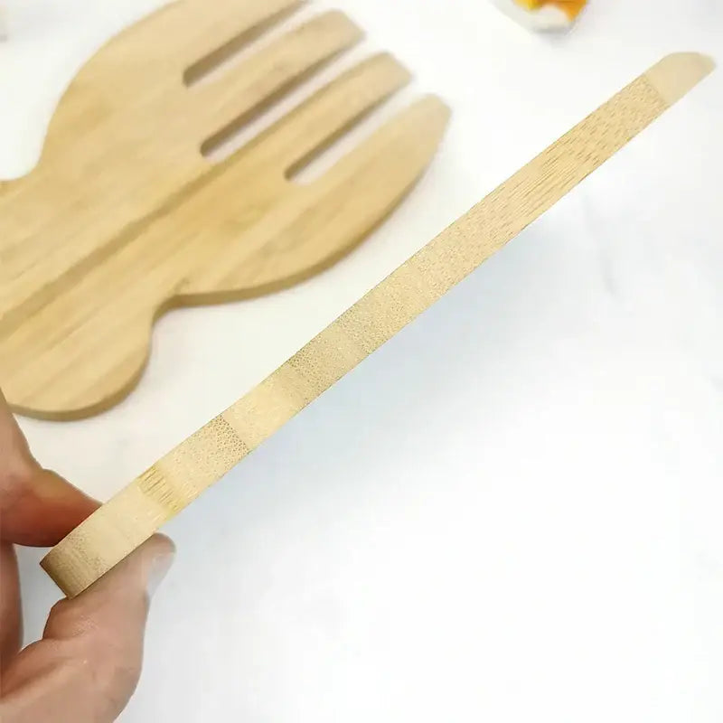 Bamboo salad hands and spoon set dining room fish shaped wooden utensils
