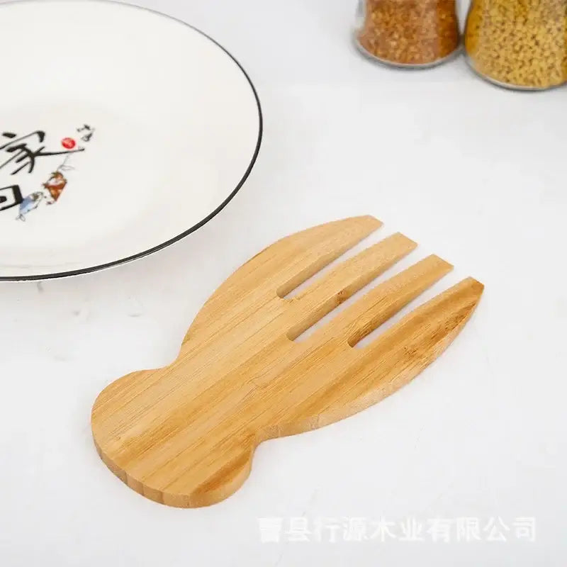 Bamboo salad hands and spoon set dining room fish shaped wooden utensils