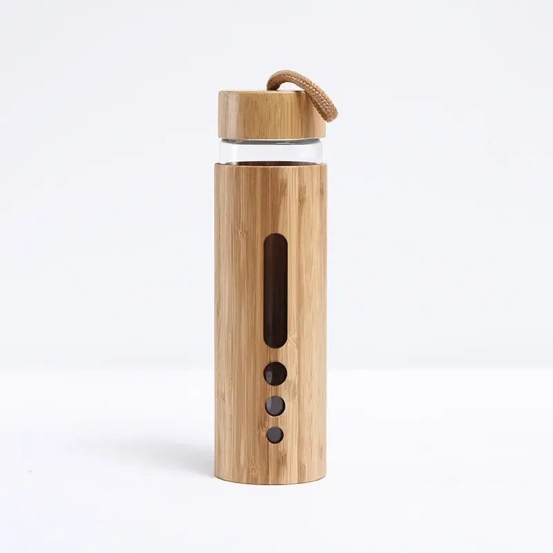 Bamboo shell glass water bottle kitchen sports drinkware with handle