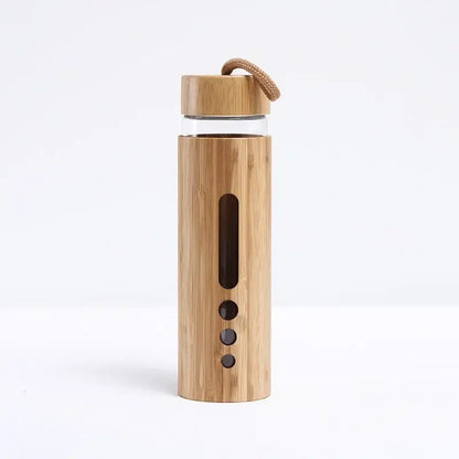 Bamboo shell glass water bottle kitchen sports drinkware with handle