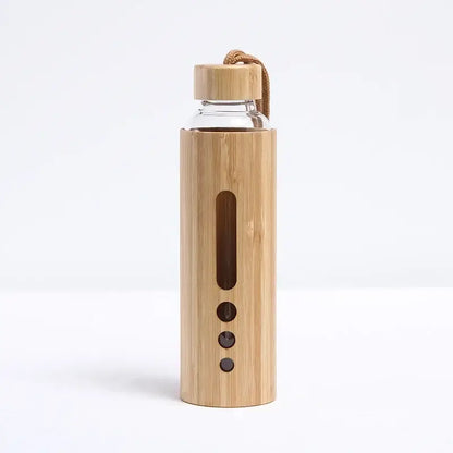 Bamboo shell glass water bottle kitchen sports drinkware with handle