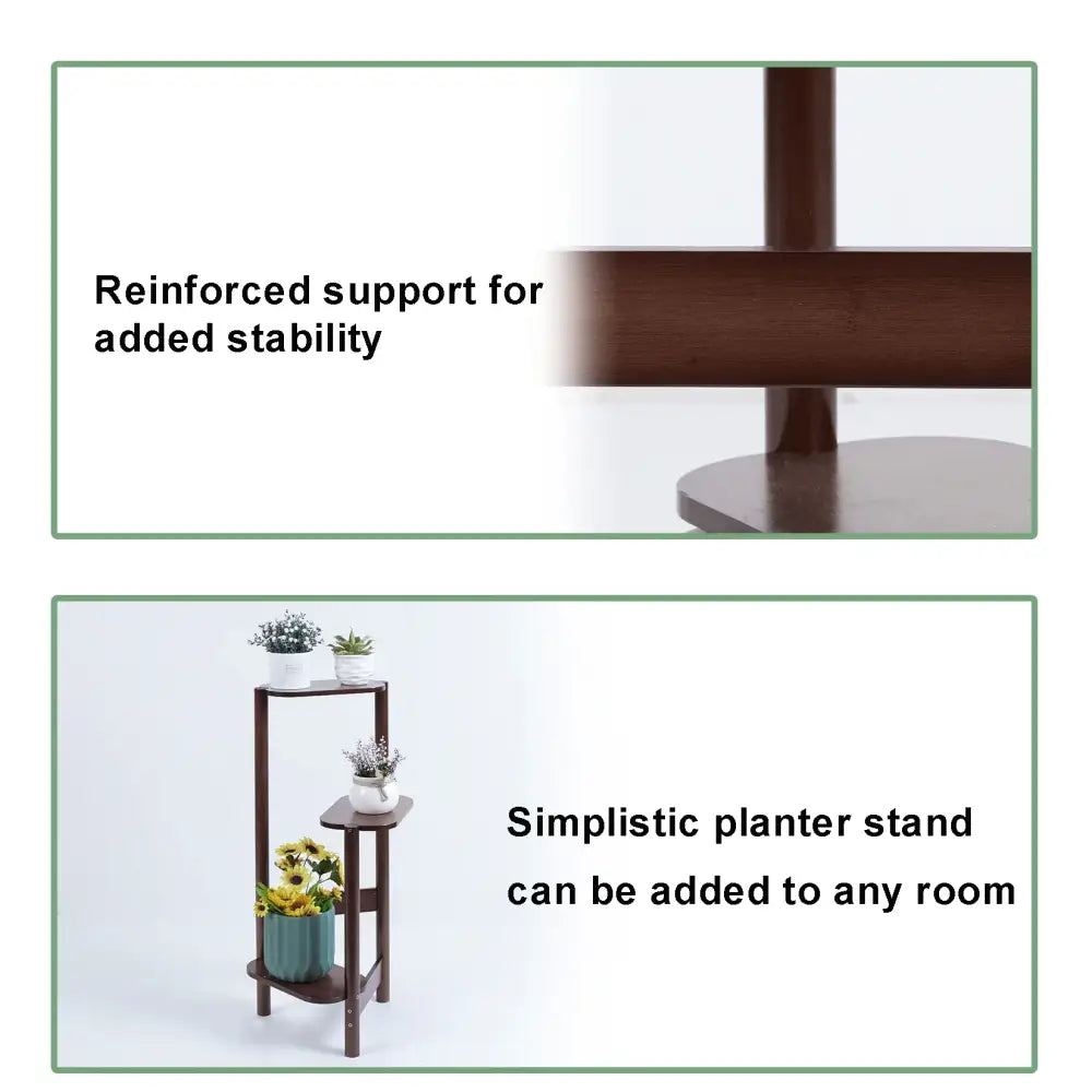 Modern dark wood bamboo tall corner plant stand living room 3 tier