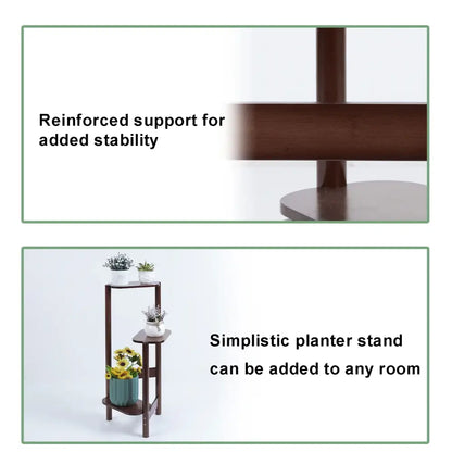 Modern dark wood bamboo tall corner plant stand living room 3 tier
