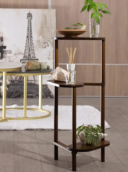 Modern dark wood bamboo tall corner plant stand living room 3 tier