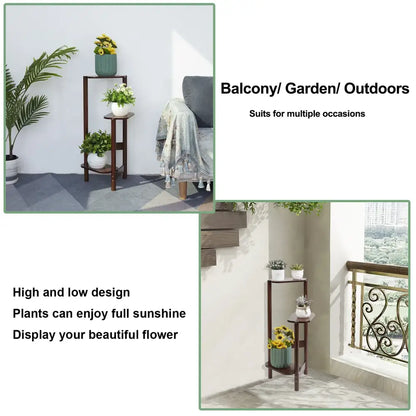 Modern dark wood bamboo tall corner plant stand living room 3 tier