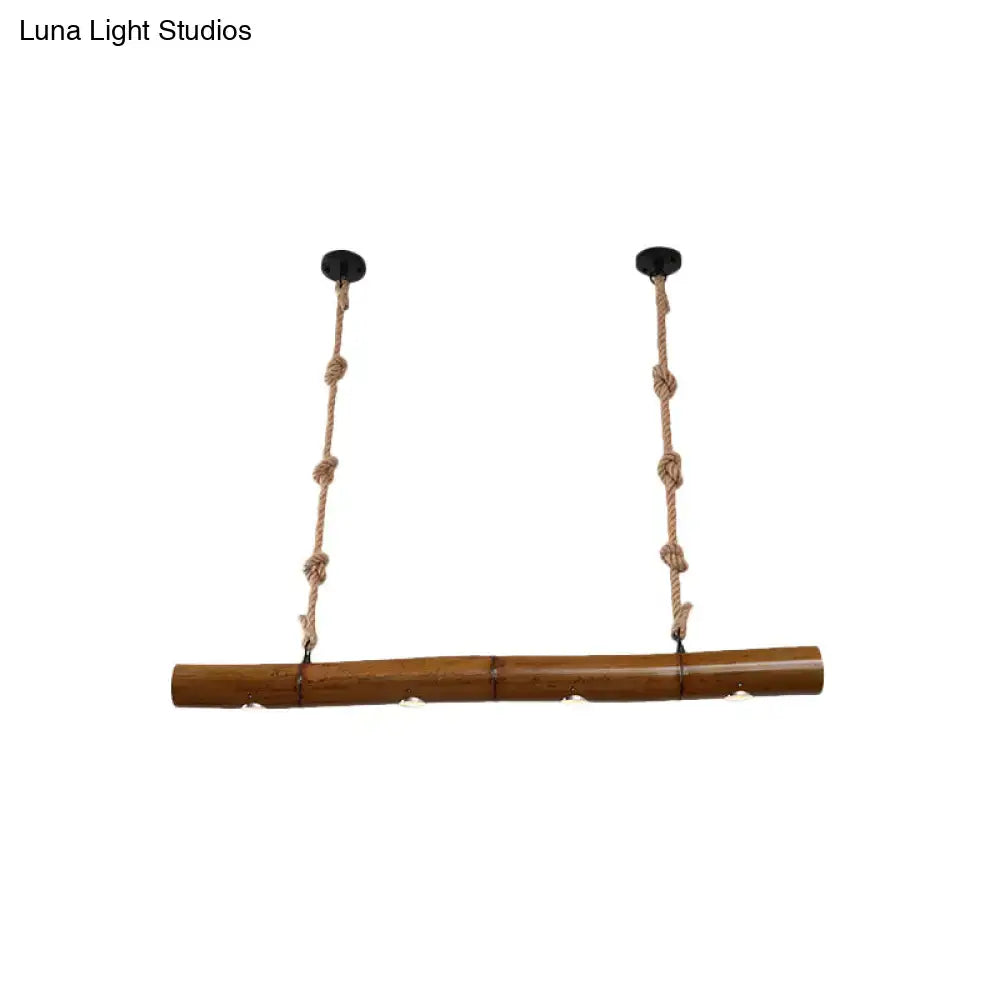 Rustic tan bamboo tube island lighting kitchen 3 led pendant