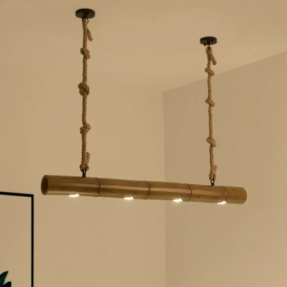 Rustic tan bamboo tube island lighting kitchen 3 led pendant