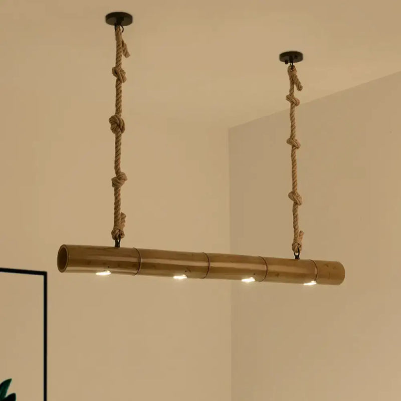 Rustic tan bamboo tube island lighting kitchen 3 led pendant
