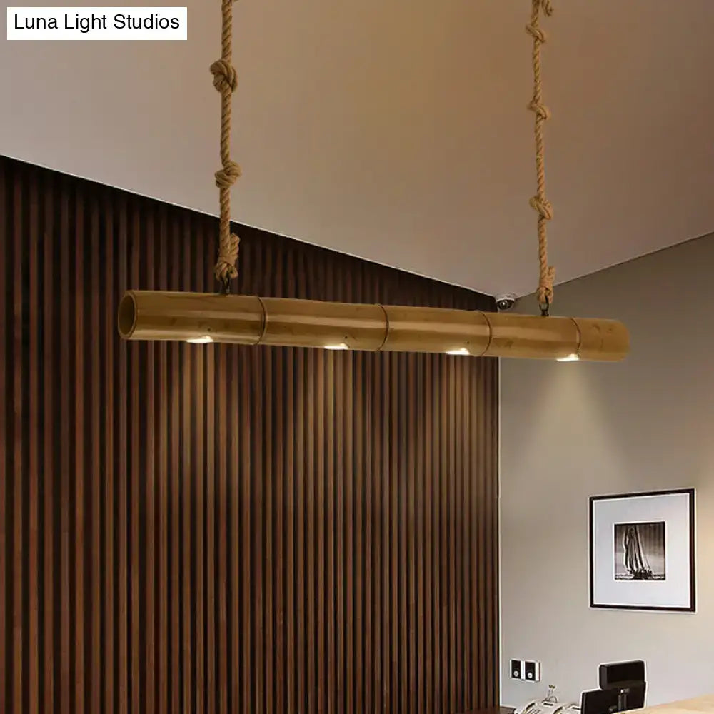 Rustic tan bamboo tube island lighting kitchen 3 led pendant