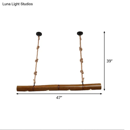 DecorBites™ Bamboo Tube Island Lighting - Farmhouse Pendant Light with 4 Bulbs, Yellow and Brown, Rope Included