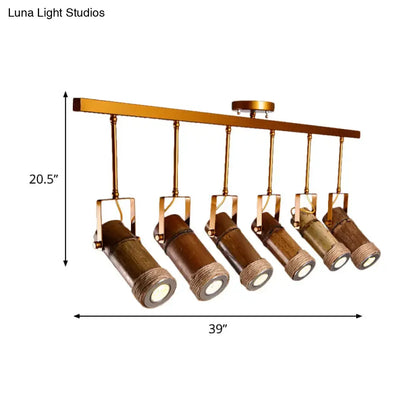 Industrial bamboo tube kitchen island light with copper spotlights