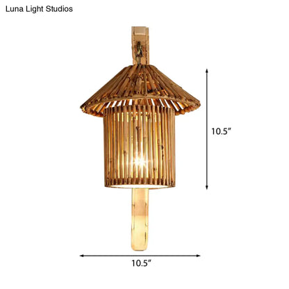 DecorBites™ Bamboo Wall Lamp: Wood Cylinder/House/Teapot Sconce Light Fixture with Curved Arm