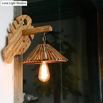 DecorBites™ Bamboo Wall Sconce with Asian-Inspired Design and Wood Backplate in Beige