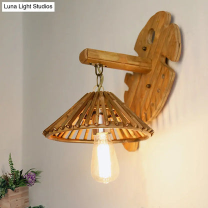 DecorBites™ Bamboo Wall Sconce with Asian-Inspired Design and Wood Backplate in Beige