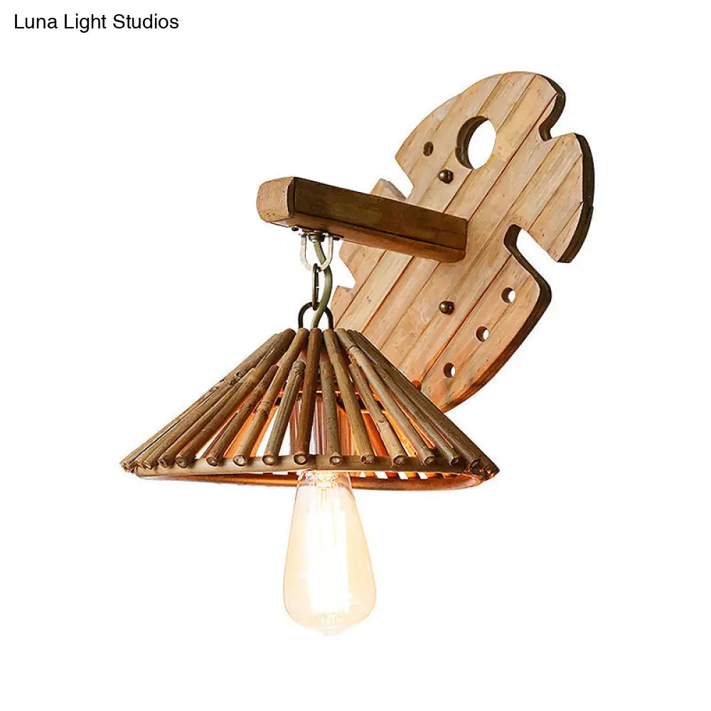 DecorBites™ Bamboo Wall Sconce with Asian-Inspired Design and Wood Backplate in Beige