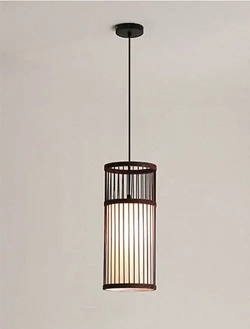 Bamboo wooden pendant lamp e27 – kitchen bar cylindrical light