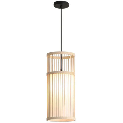 Bamboo wooden pendant lamp e27 – kitchen bar cylindrical light
