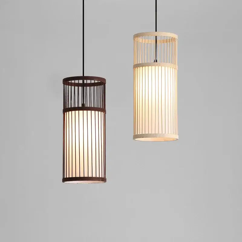 Bamboo wooden pendant lamp e27 – kitchen bar cylindrical light