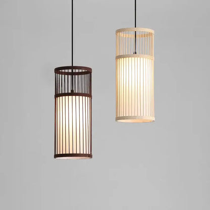 Bamboo wooden pendant lamp e27 – kitchen bar cylindrical light