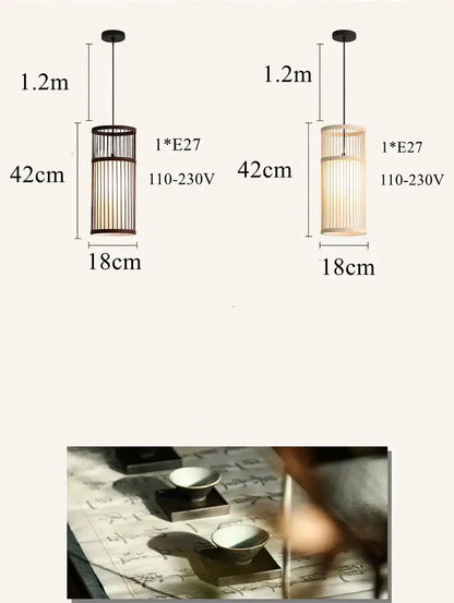 Bamboo wooden pendant lamp e27 – kitchen bar cylindrical light