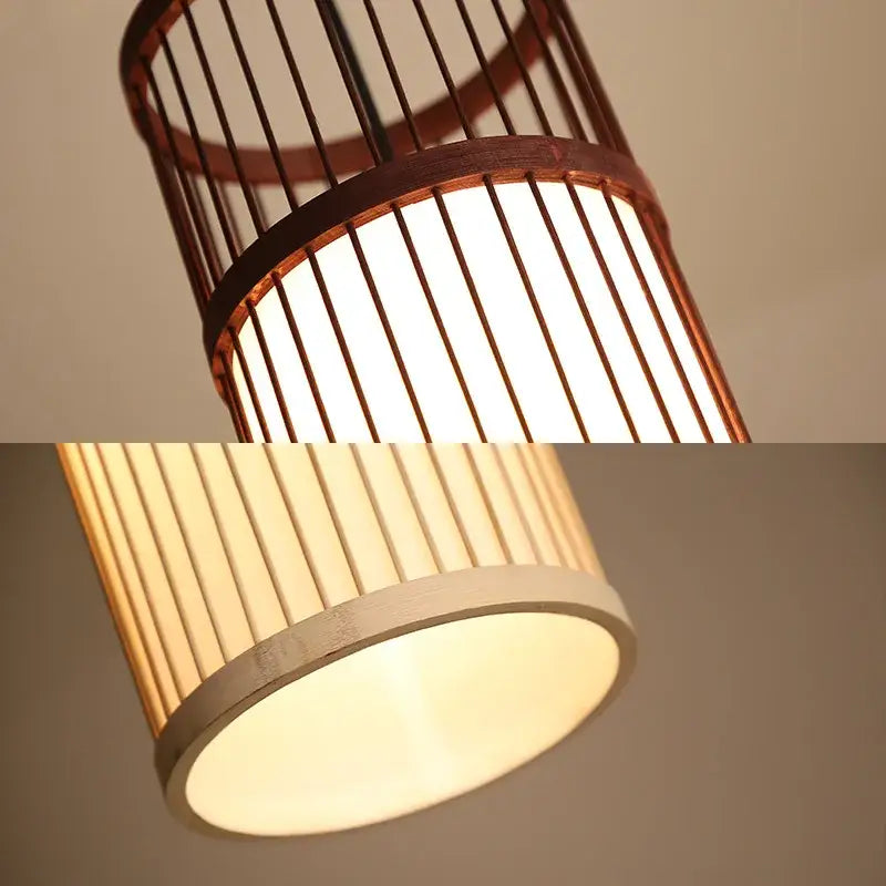 Bamboo wooden pendant lamp e27 – kitchen bar cylindrical light