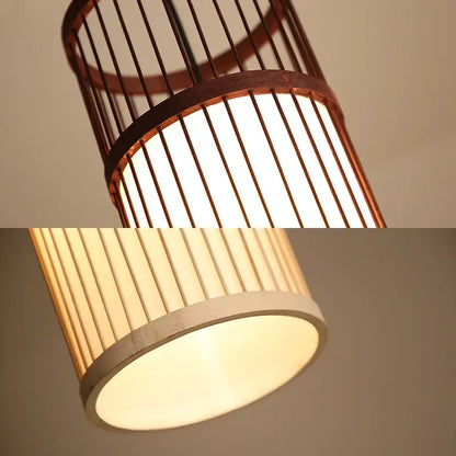 Bamboo wooden pendant lamp e27 – kitchen bar cylindrical light