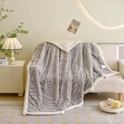 Banana leaf jacquard faux rabbit fur bedroom throw blanket