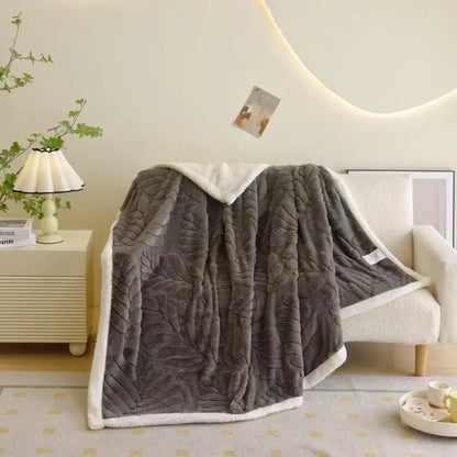 Banana leaf jacquard faux rabbit fur bedroom throw blanket