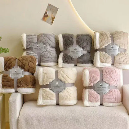 Banana leaf jacquard faux rabbit fur bedroom throw blanket