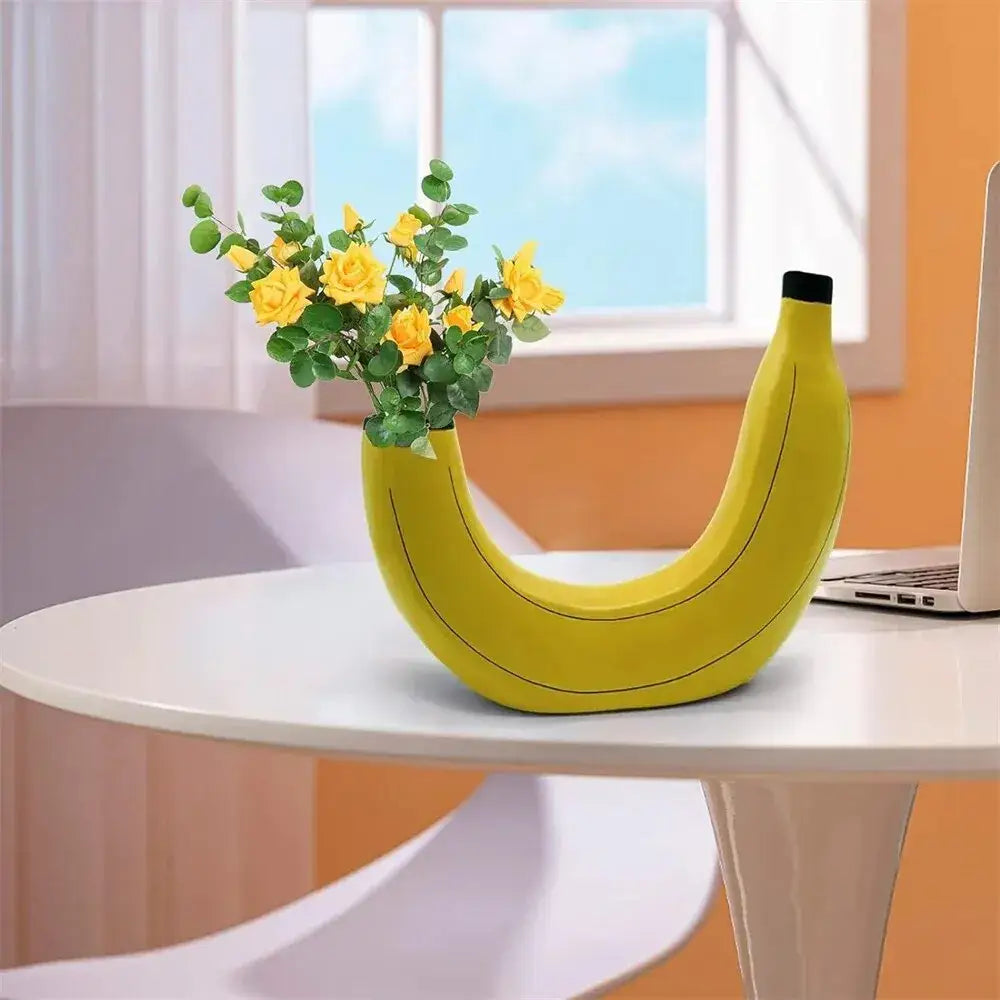 Yellow and black banana shape resin flower vase kitchen decor